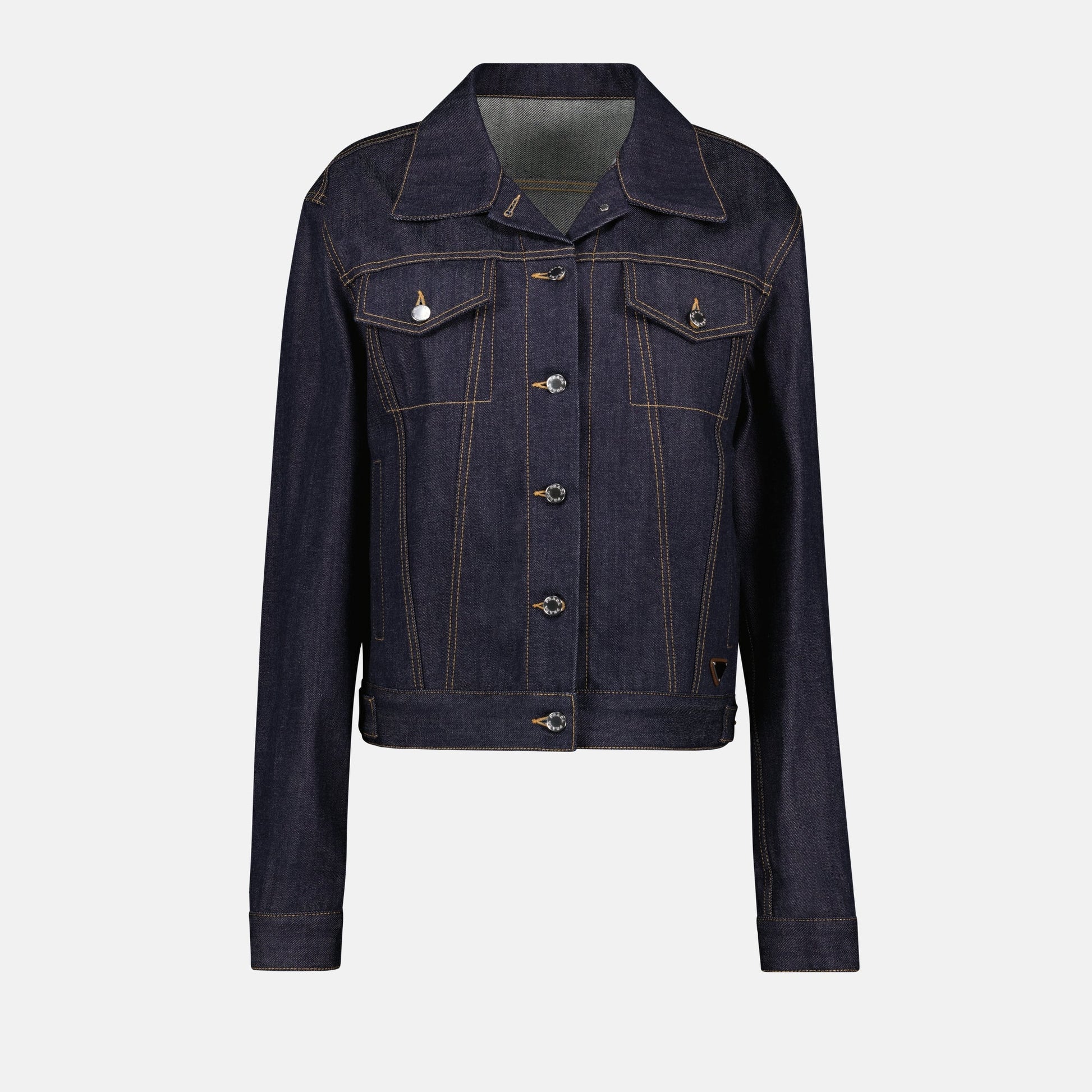 Prada denim jacket, Autumn-Winter 2024, blue denim jacket, luxury women's outerwear, classic denim jacket