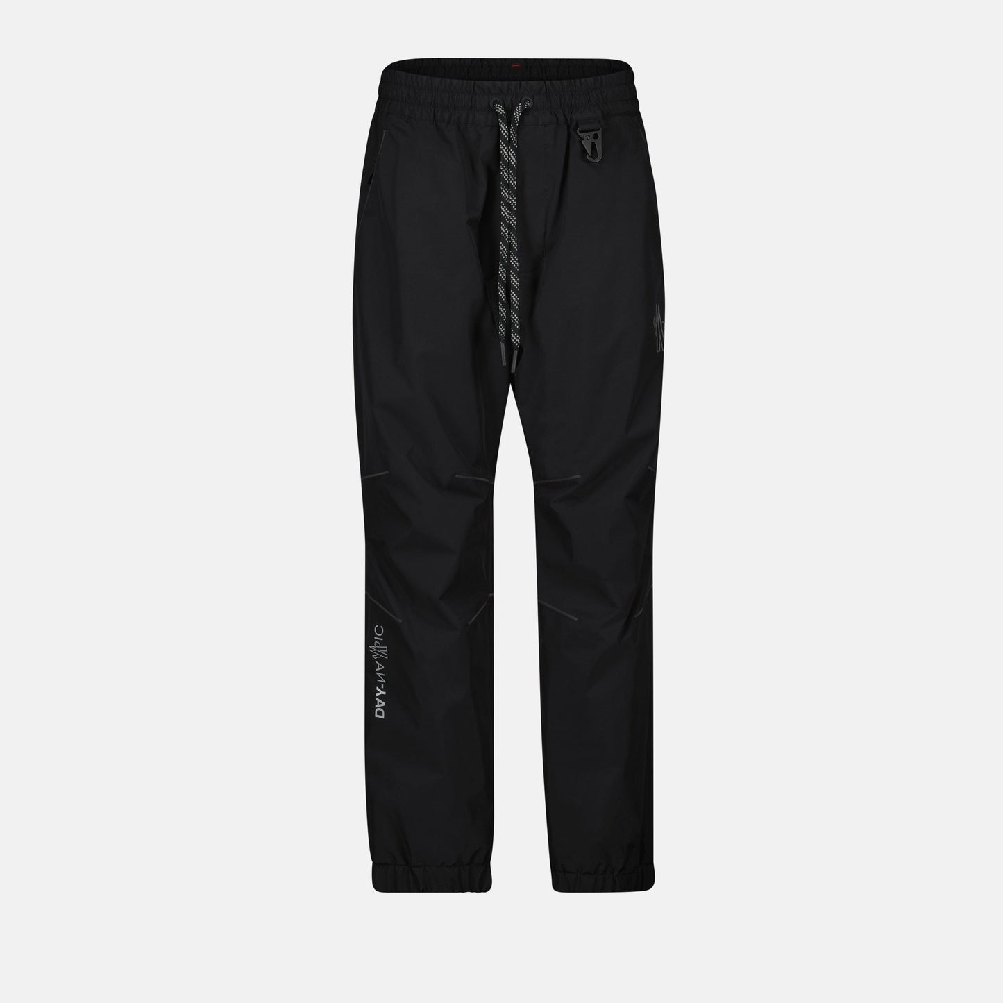 Moncler black joggers, adjustable fit joggers, logo patch joggers, polyester joggers, stylish men's joggers