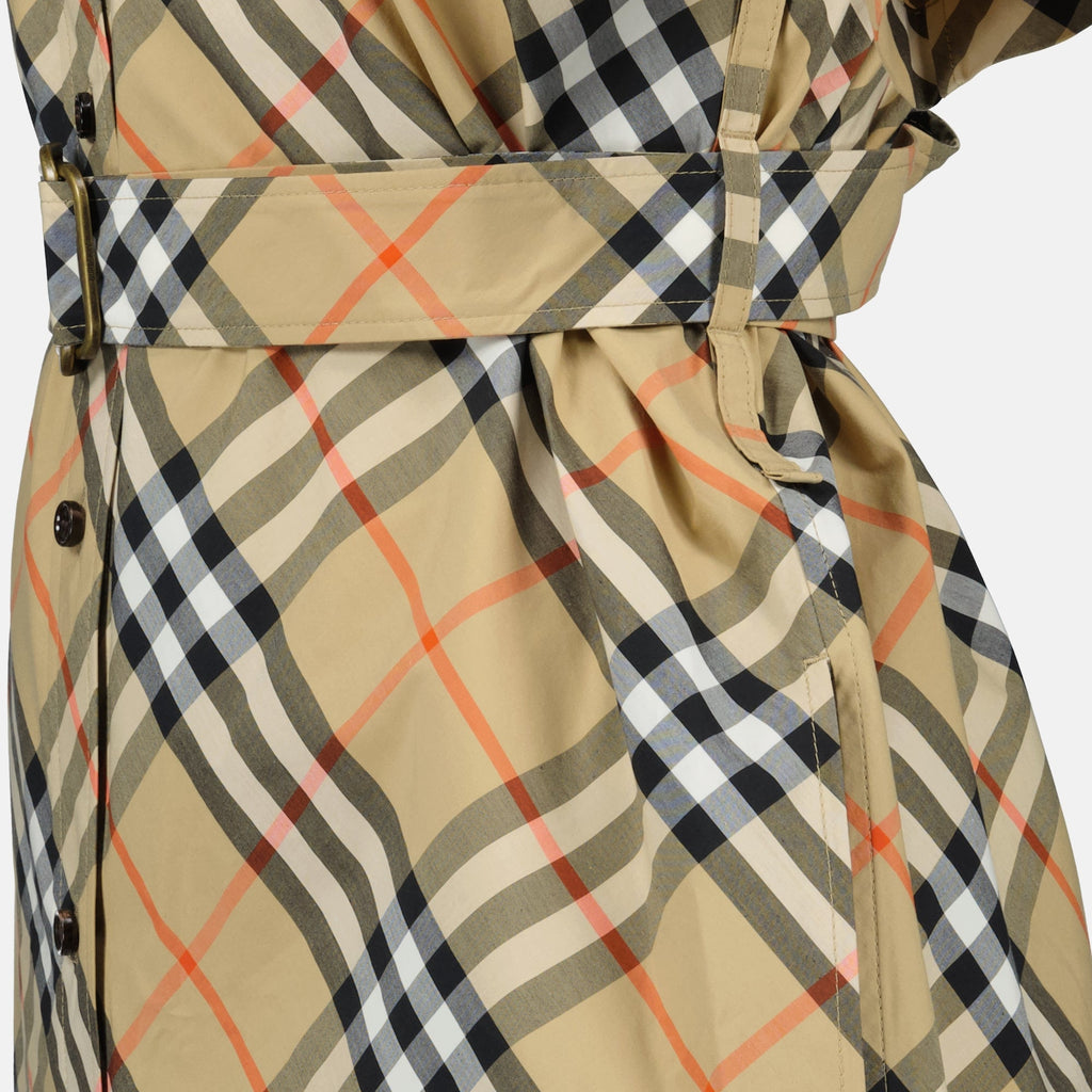 Burberry shirt dress, Check beige dress, Plaid shirt dress, Cotton midi dress, Luxury women clothing