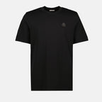 Moncler t-shirt, black logo shirt, cotton jersey t-shirt, leather patch t-shirt, autumn winter collection