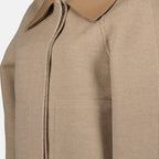 beige wool blouson, Fall-Winter 2024, wool and silk blend, classic collar, elegant layering