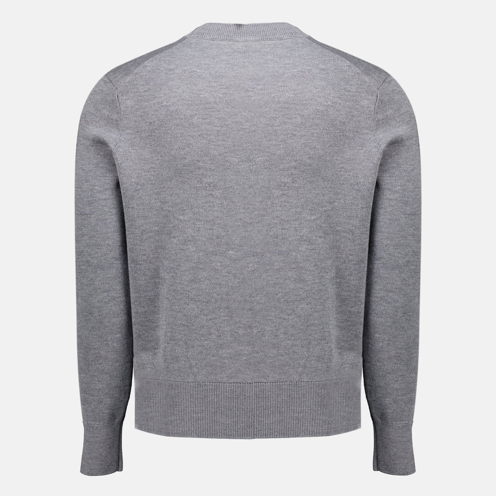 Maglione in lana grigia con logo ricamato