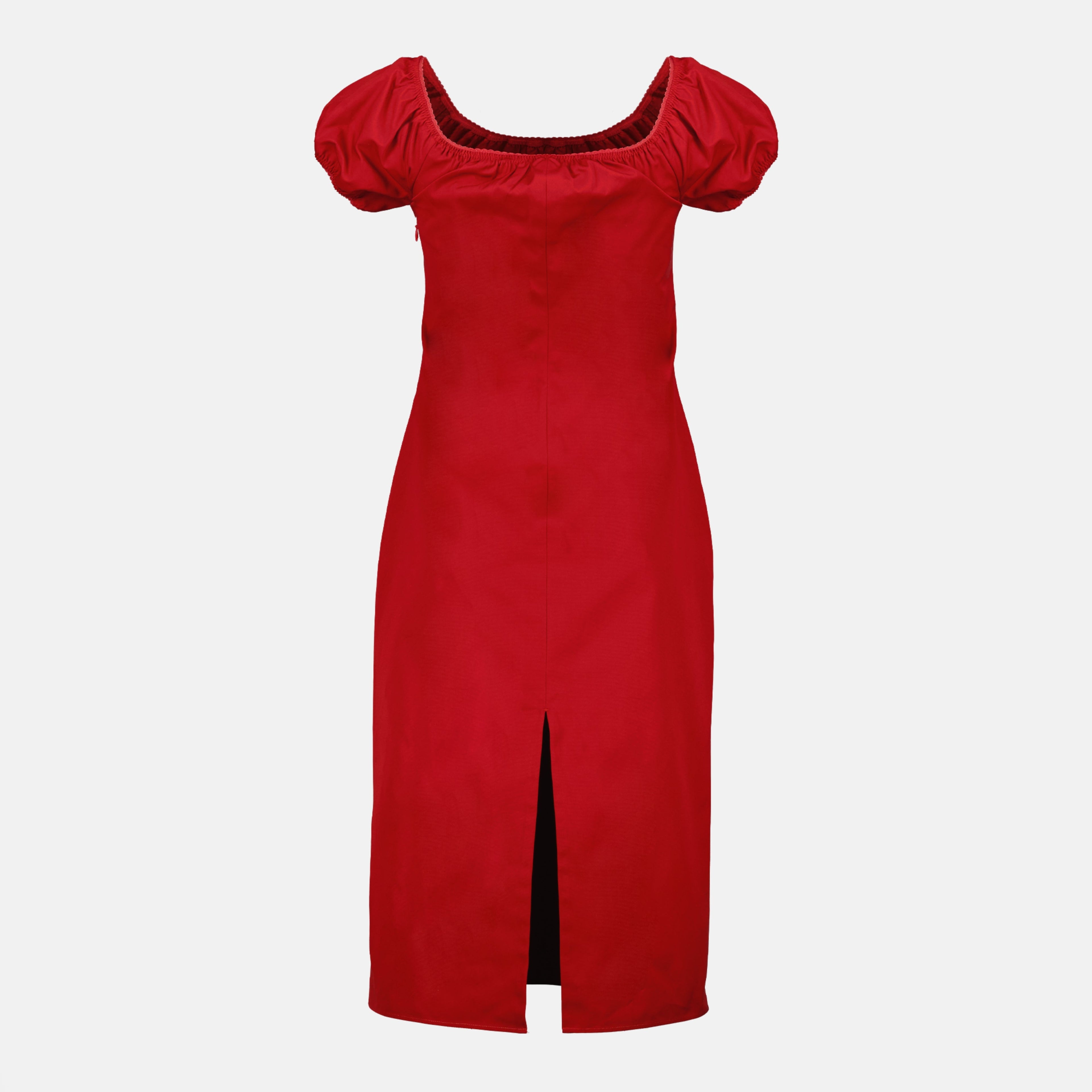 Imagen de un vestido de gabardina roja de Miu Miu para mujeres - Temporada primavera-verano 2026 - Vista trasera