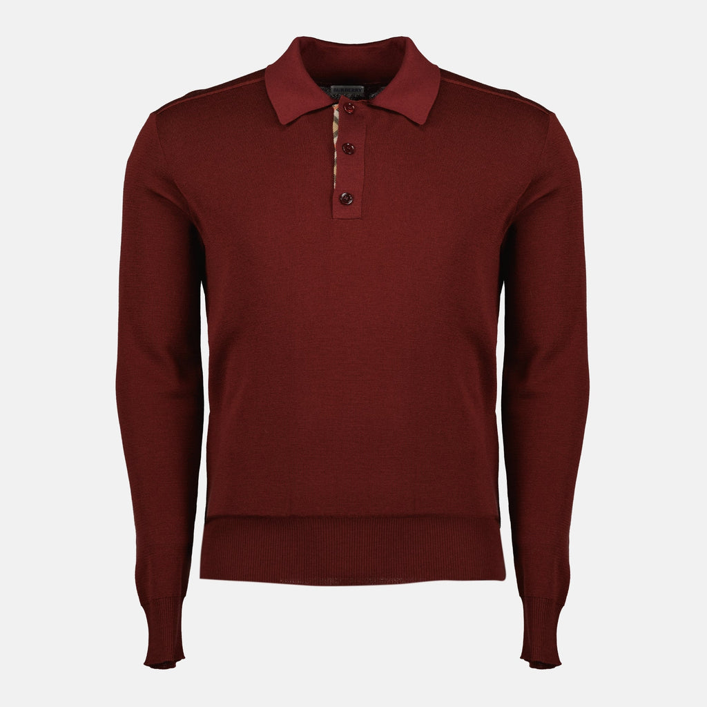Burberry polo shirt, bordeaux long sleeve polo, Autumn-Winter 2025, classic collar polo, men's knitwear