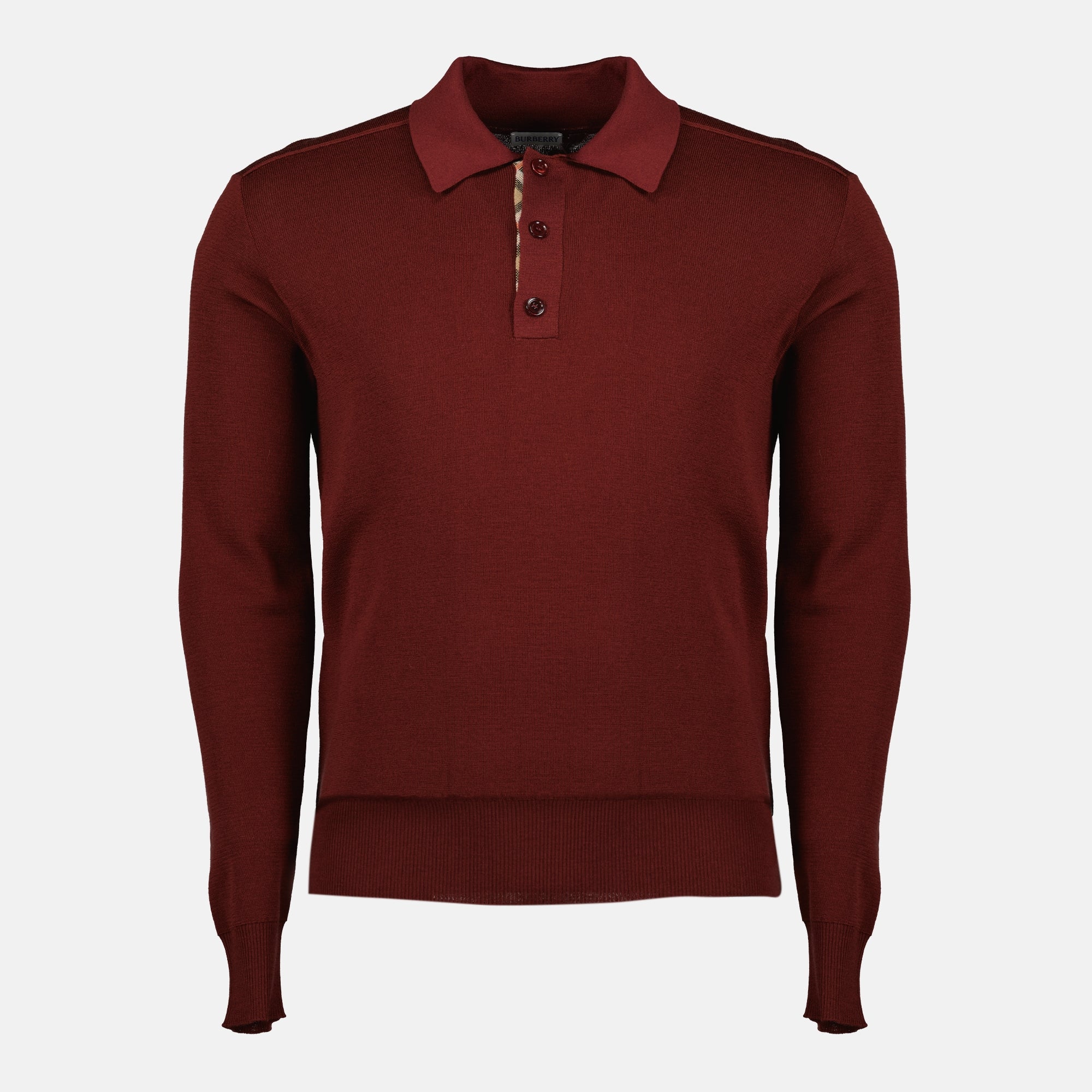 Burberry polo shirt, bordeaux long sleeve polo, Autumn-Winter 2025, classic collar polo, men's knitwear