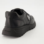 Prada sneakers, black leather sneakers, Prax 01 model, men's footwear, luxury menswear