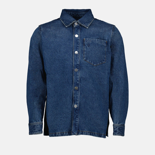 blue denim shirt, AMI Paris, Ami de Coeur, luxury unisex shirt, Autumn-Winter 2024 collection