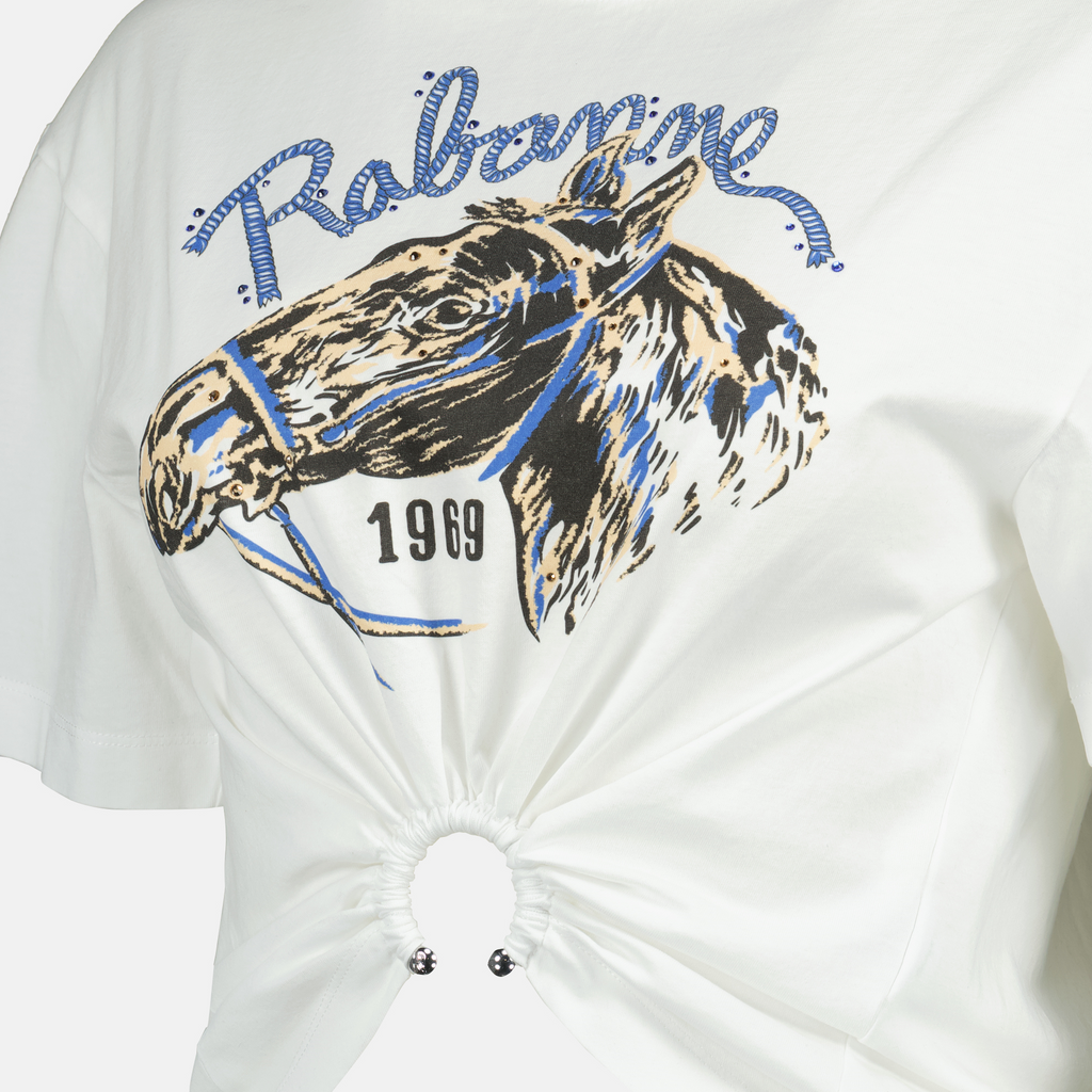 white t-shirt, horse print, Rabanne, cotton t-shirt, Spring-Summer 2025