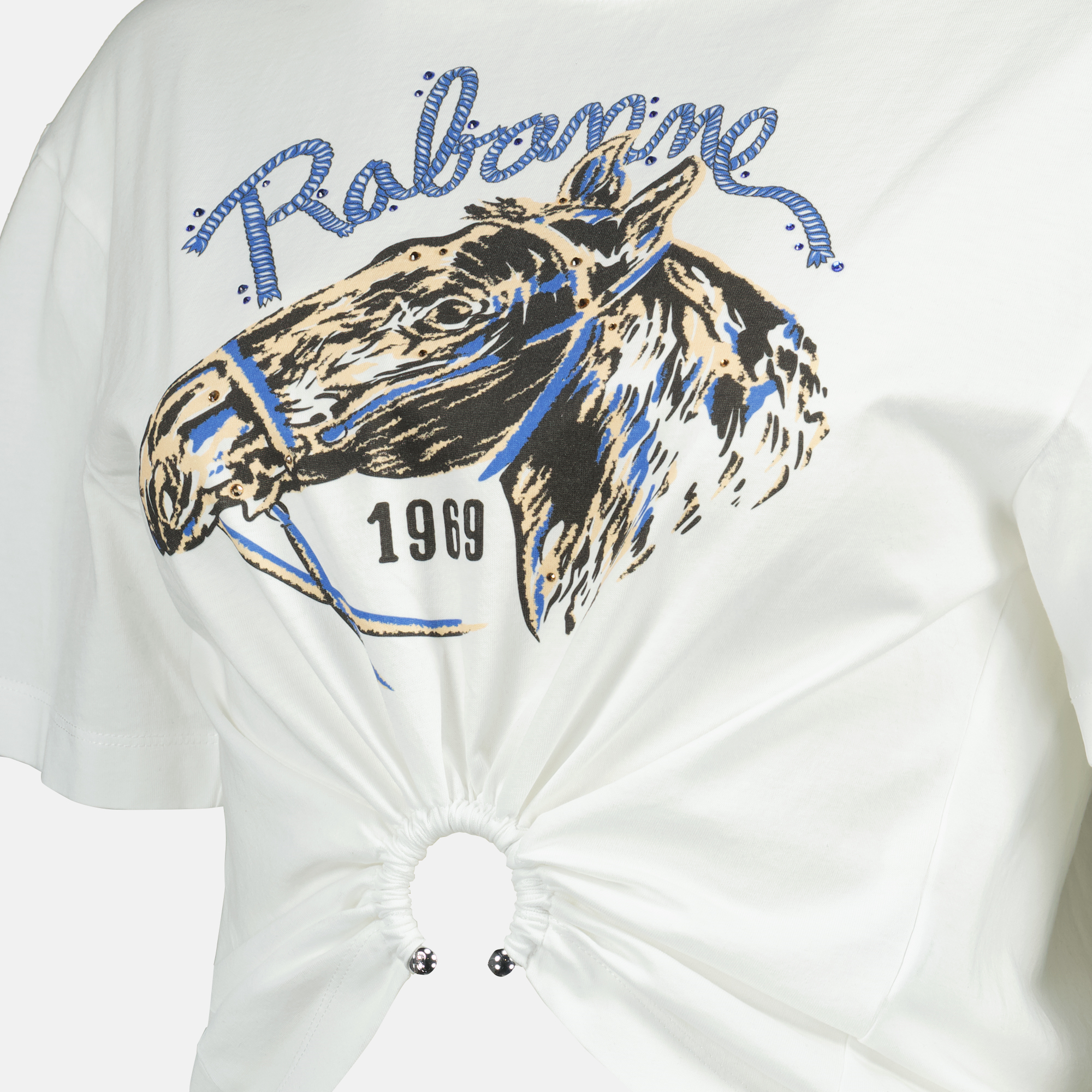 white t-shirt, horse print, Rabanne, cotton t-shirt, Spring-Summer 2025