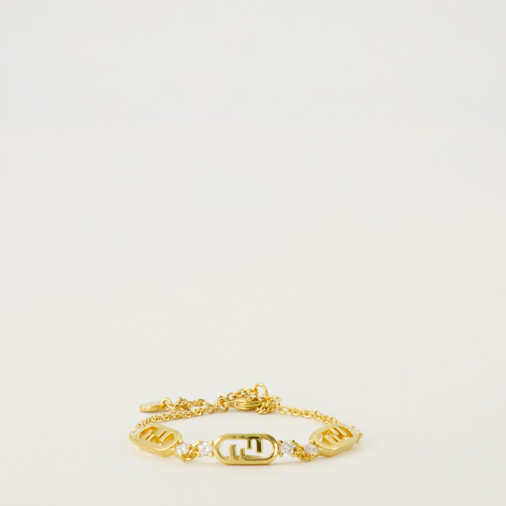 Fendi bracelet, O'Lock design, brass jewelry, crystal accessories, adjustable bracelet