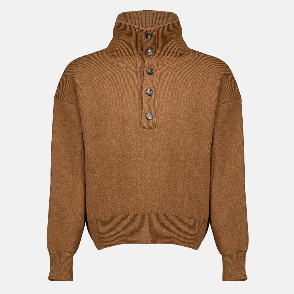 Maglione beige in maglia con collo alto