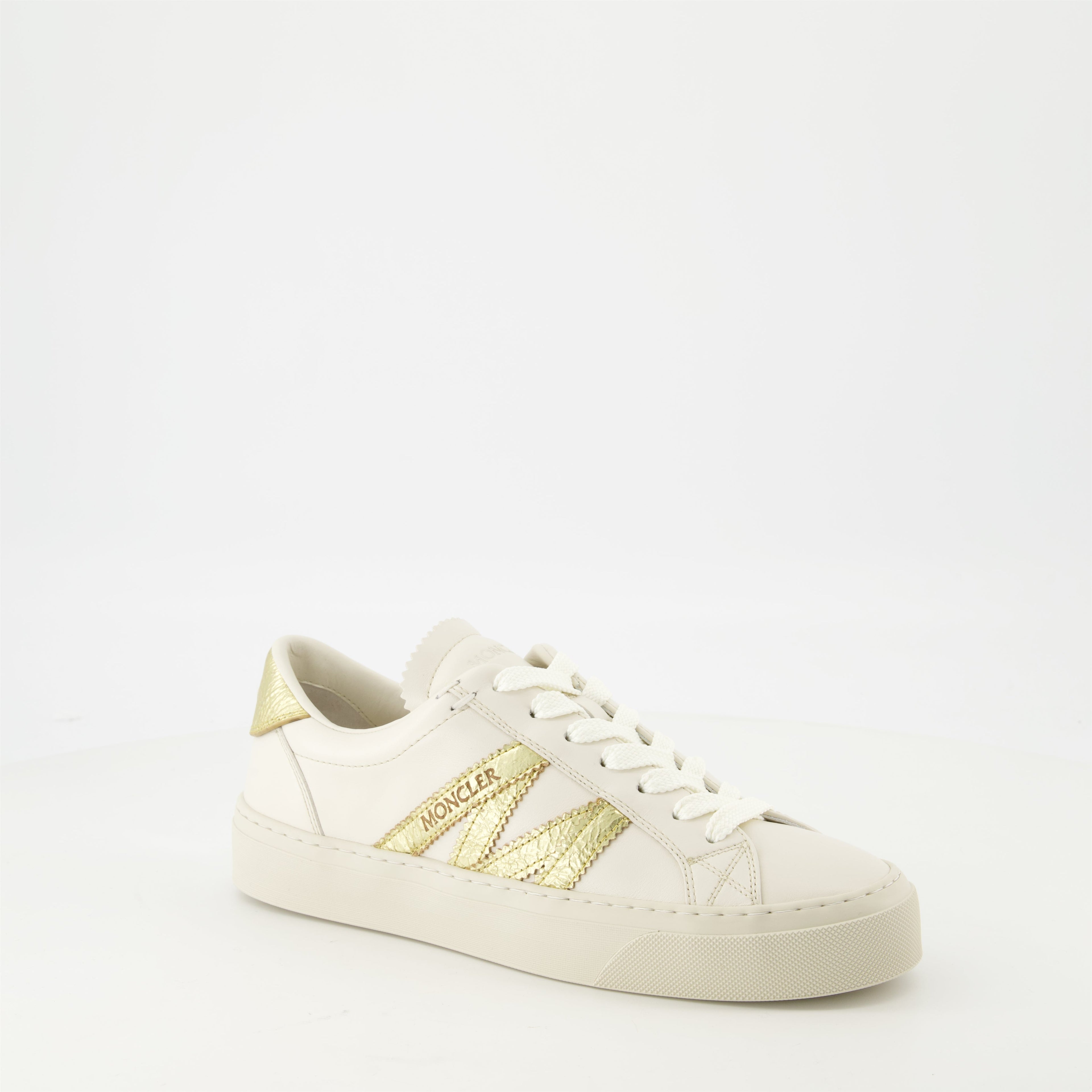 Monaco Leather Sneakers, Moncler footwear, White sneakers, Fashion sneakers, Stylish shoes