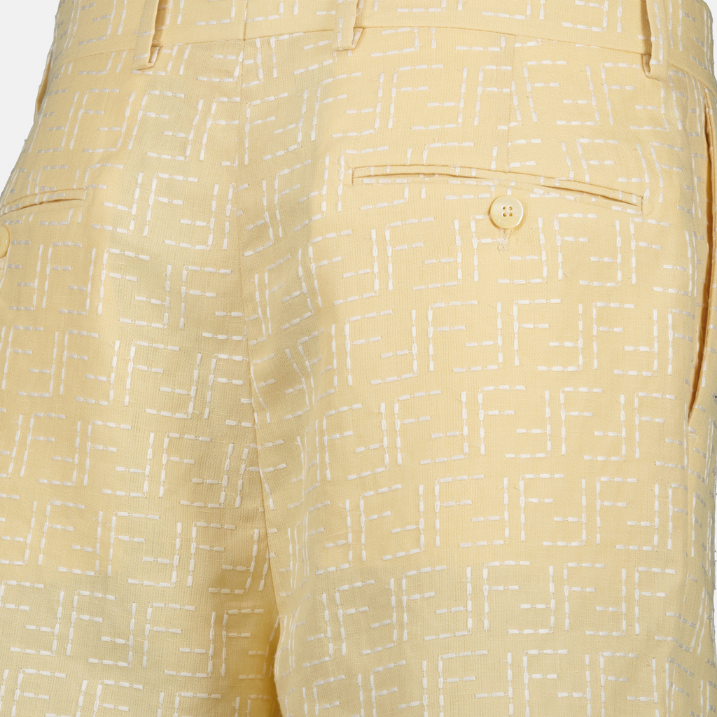 yellow linen shorts, Fendi shorts, summer fashion, men’s linen shorts, classic fit shorts