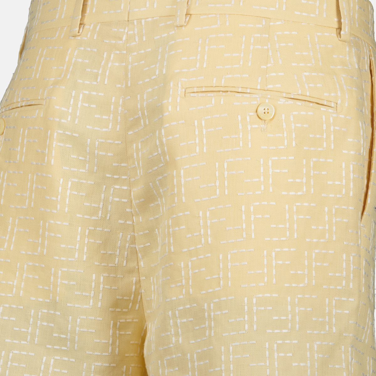 yellow linen shorts, Fendi shorts, summer fashion, men’s linen shorts, classic fit shorts