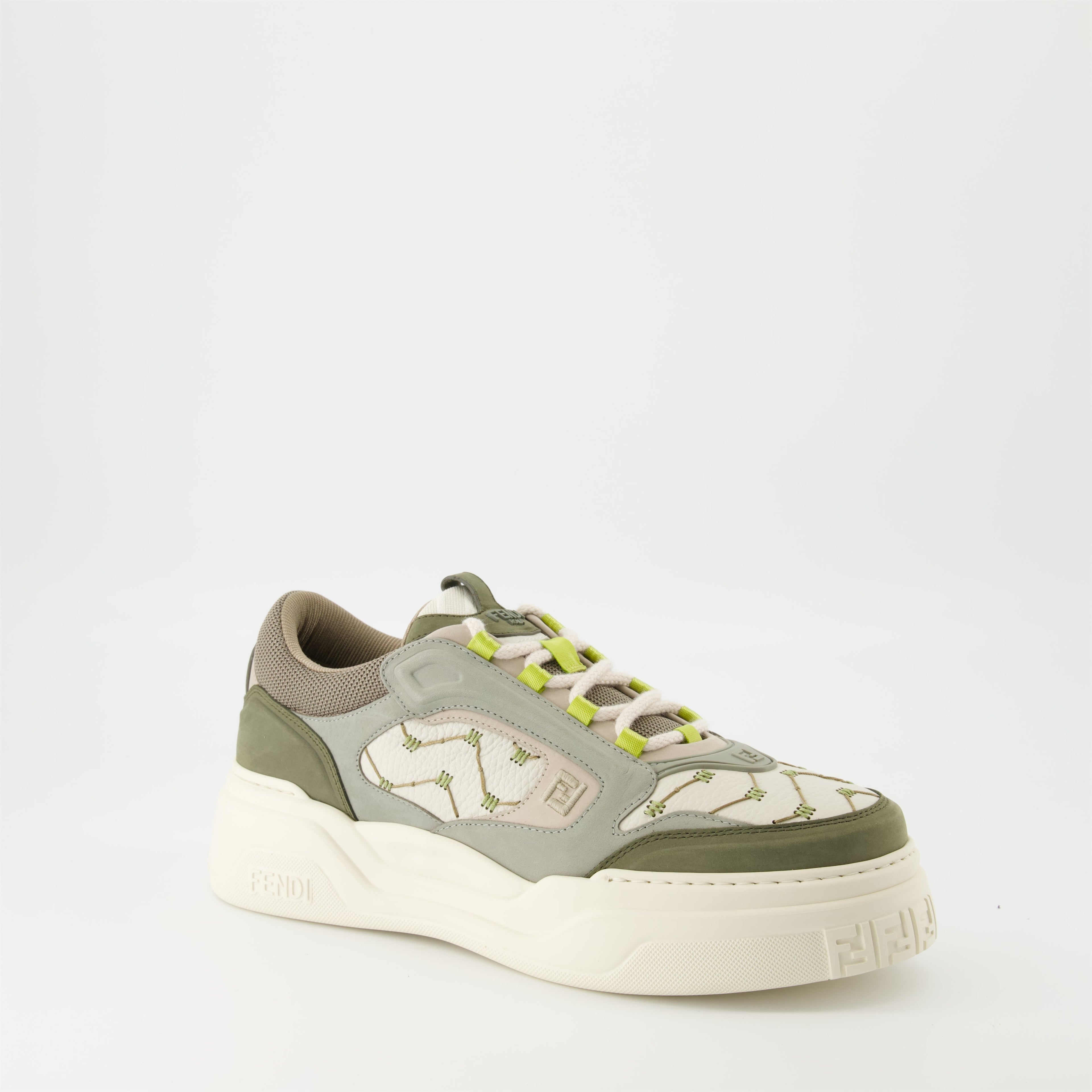 Fendi Force Sneakers, Green Sneakers, Luxury Sneakers, Grained Leather Sneakers, Summer Footwear