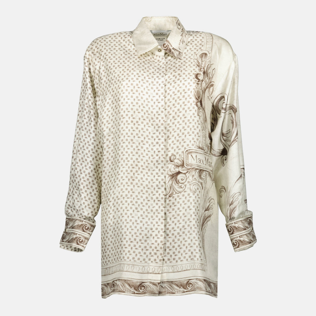 女性のためのマックスマーラ製ベージュプリントロングシャツの画像 - シーズン春夏2026 - 正面ビュー