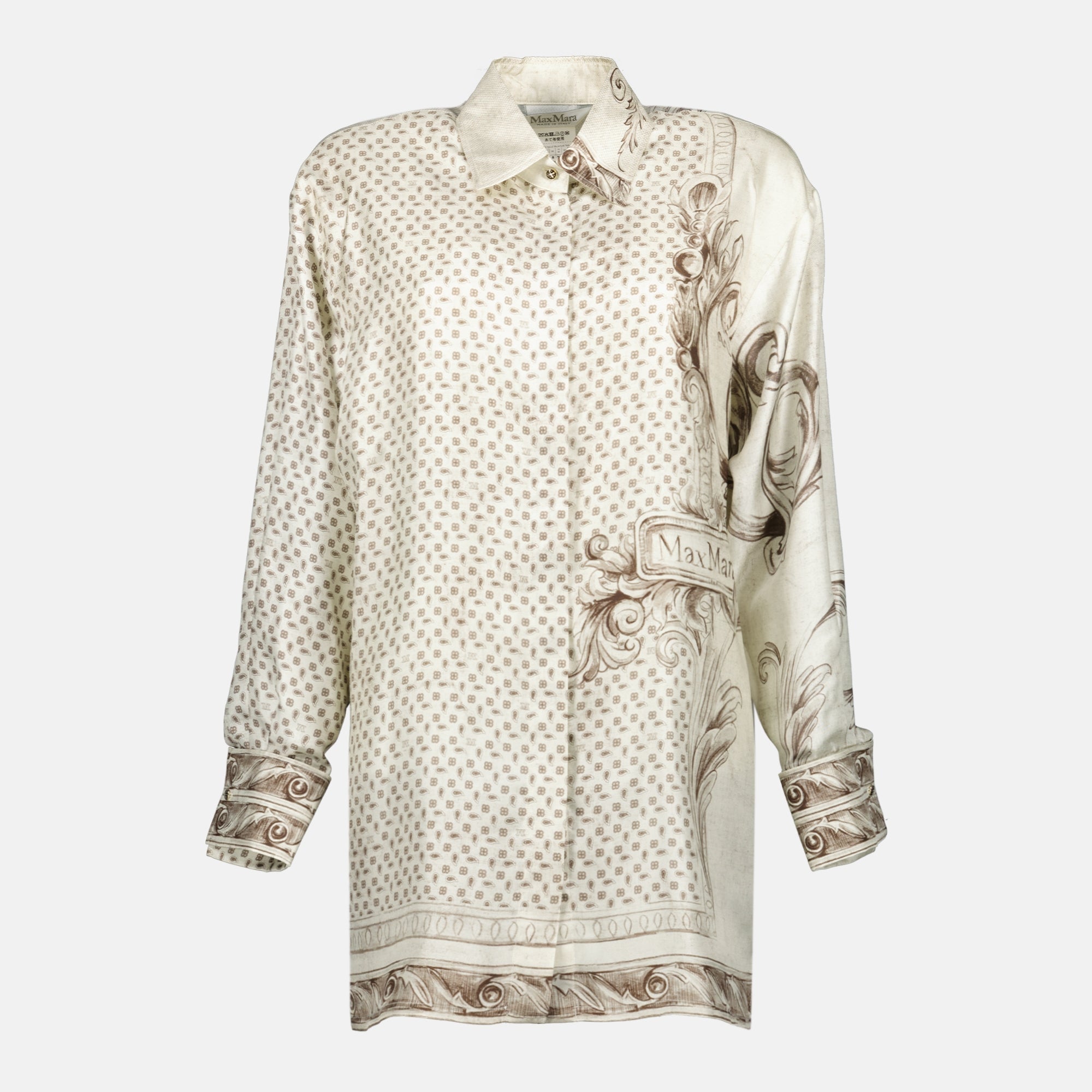 女性のためのマックスマーラ製ベージュプリントロングシャツの画像 - シーズン春夏2026 - 正面ビュー