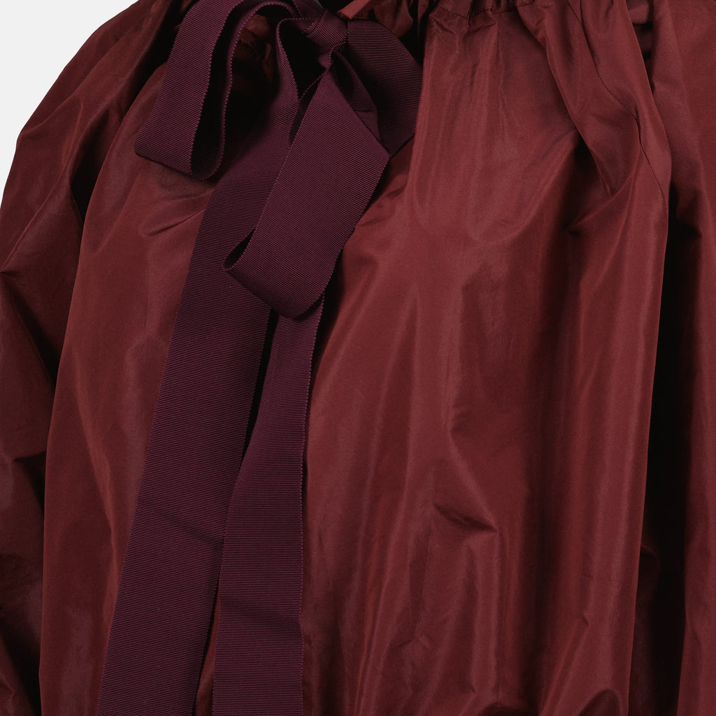 bordeaux blouse, Patou, lavallière collar, puffed sleeves, recycled polyester