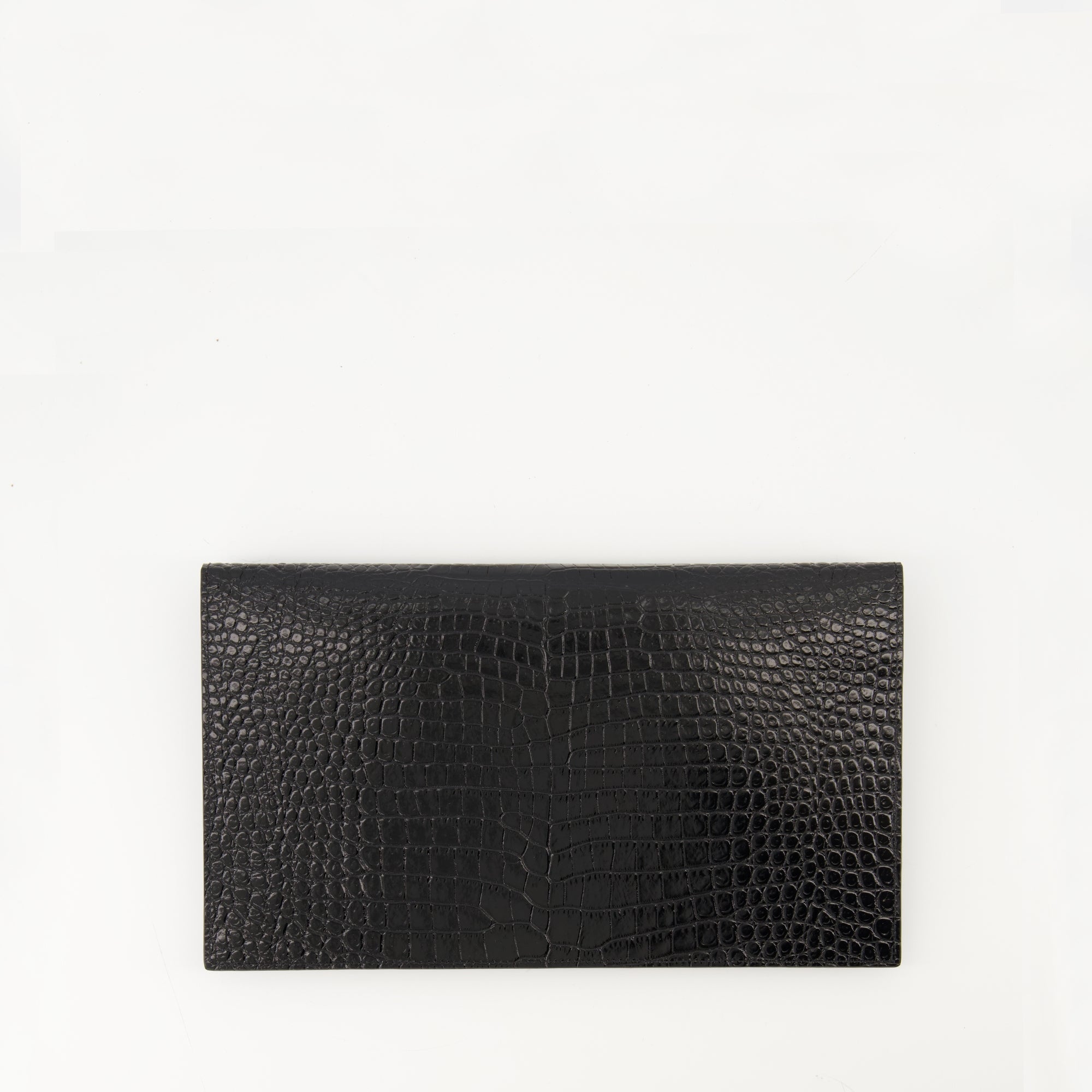 Uptown pouch, crocodile-effect accessory, Saint Laurent pouch, black leather pouch, Autumn-Winter 2025 collection