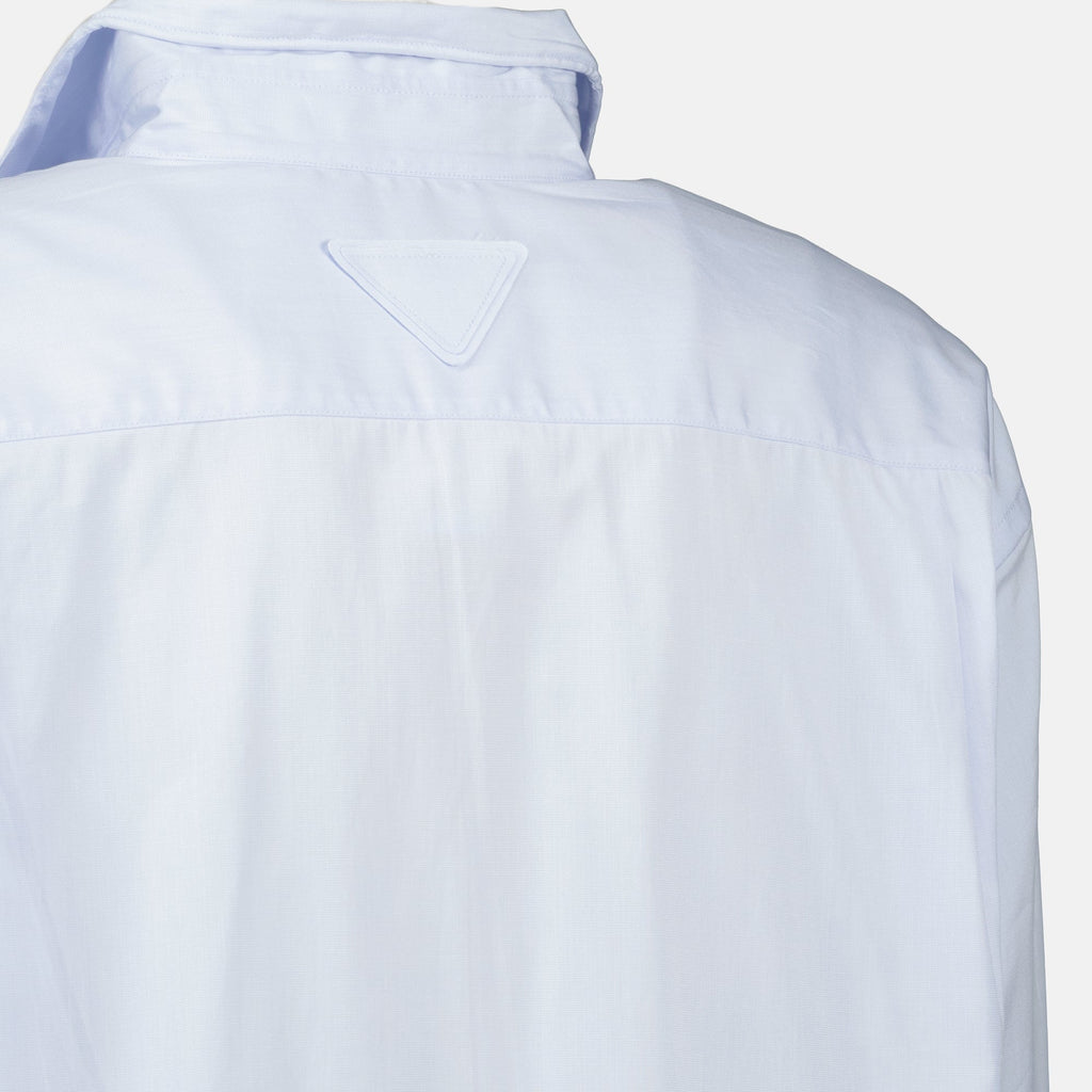 Prada shirt, blue cotton shirt, women's clothing, luxury fashion, refined design