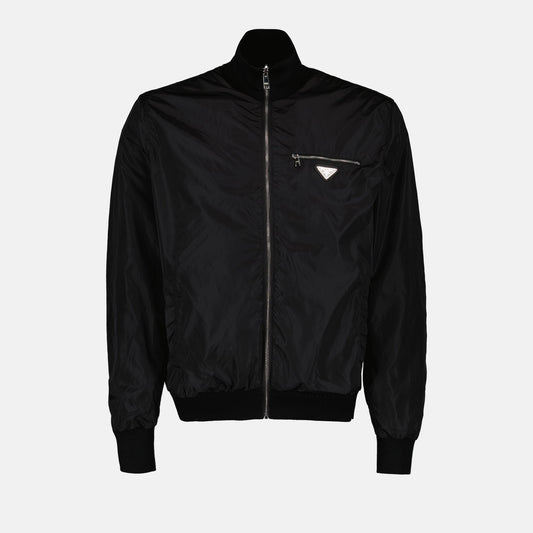 Prada bomber jacket, black bomber jacket, Re-Nylon jacket, luxury menswear, Autumn-Winter 2024