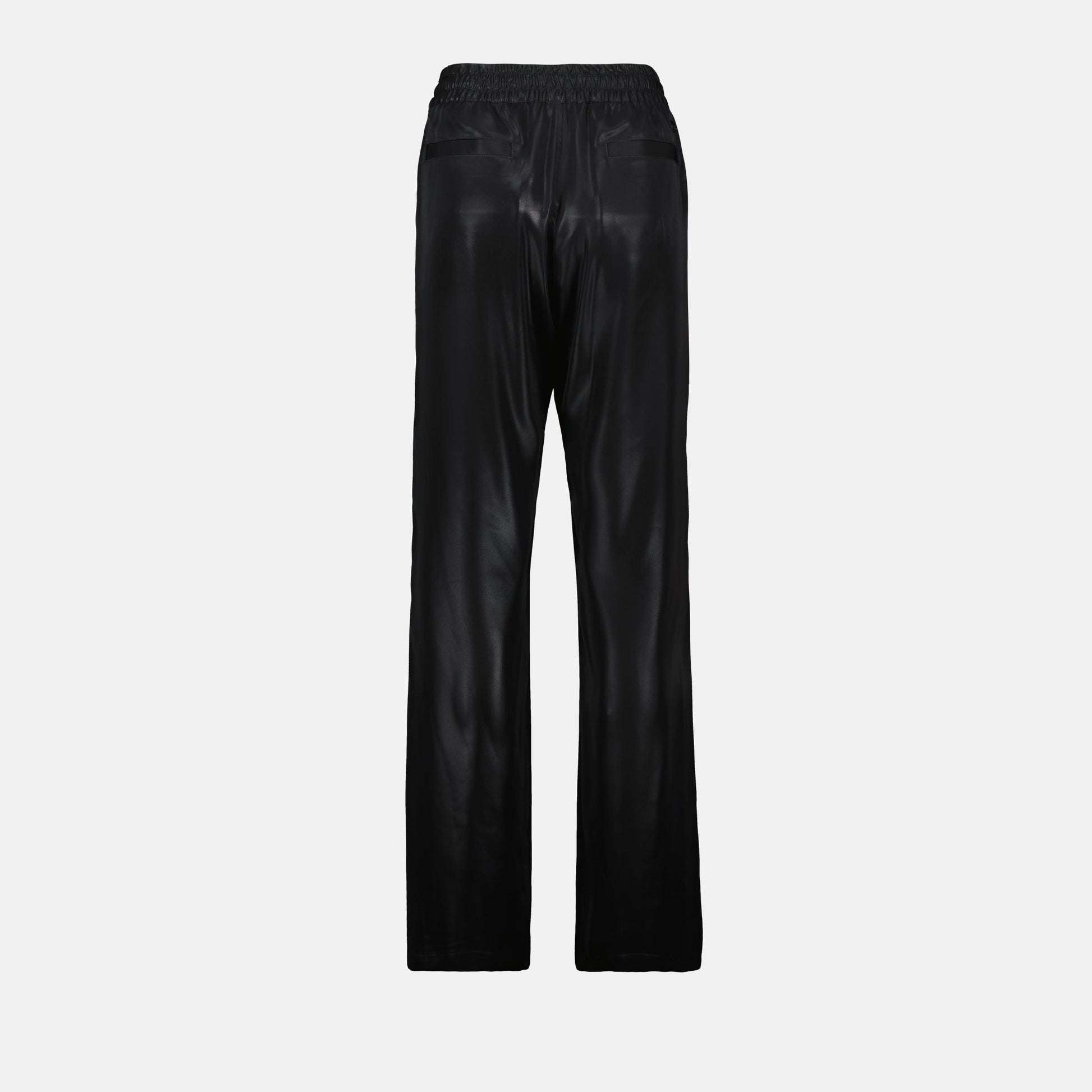 black trousers, fluid trousers, satin finish, P-Dreyer, women's fashion