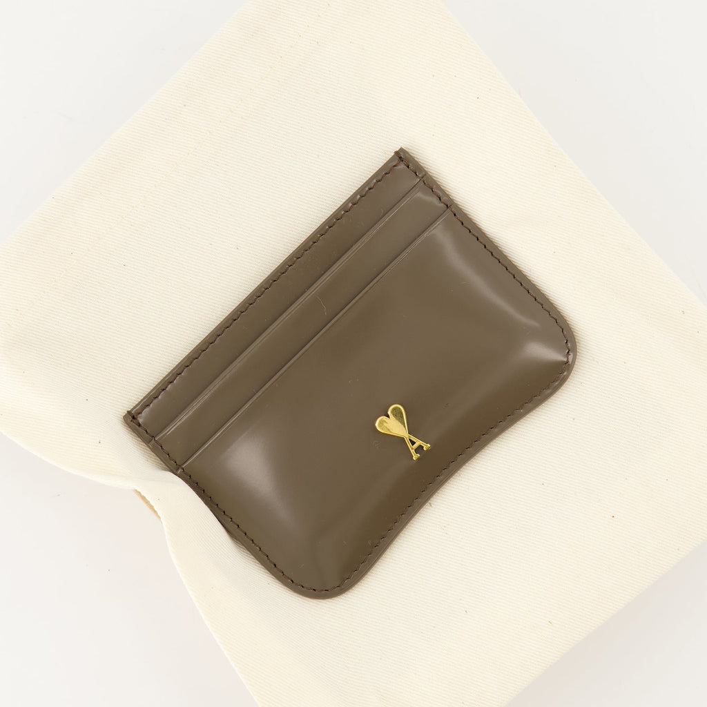 card holder, Ami Paris, brown leather accessory, premium quality, unisex design