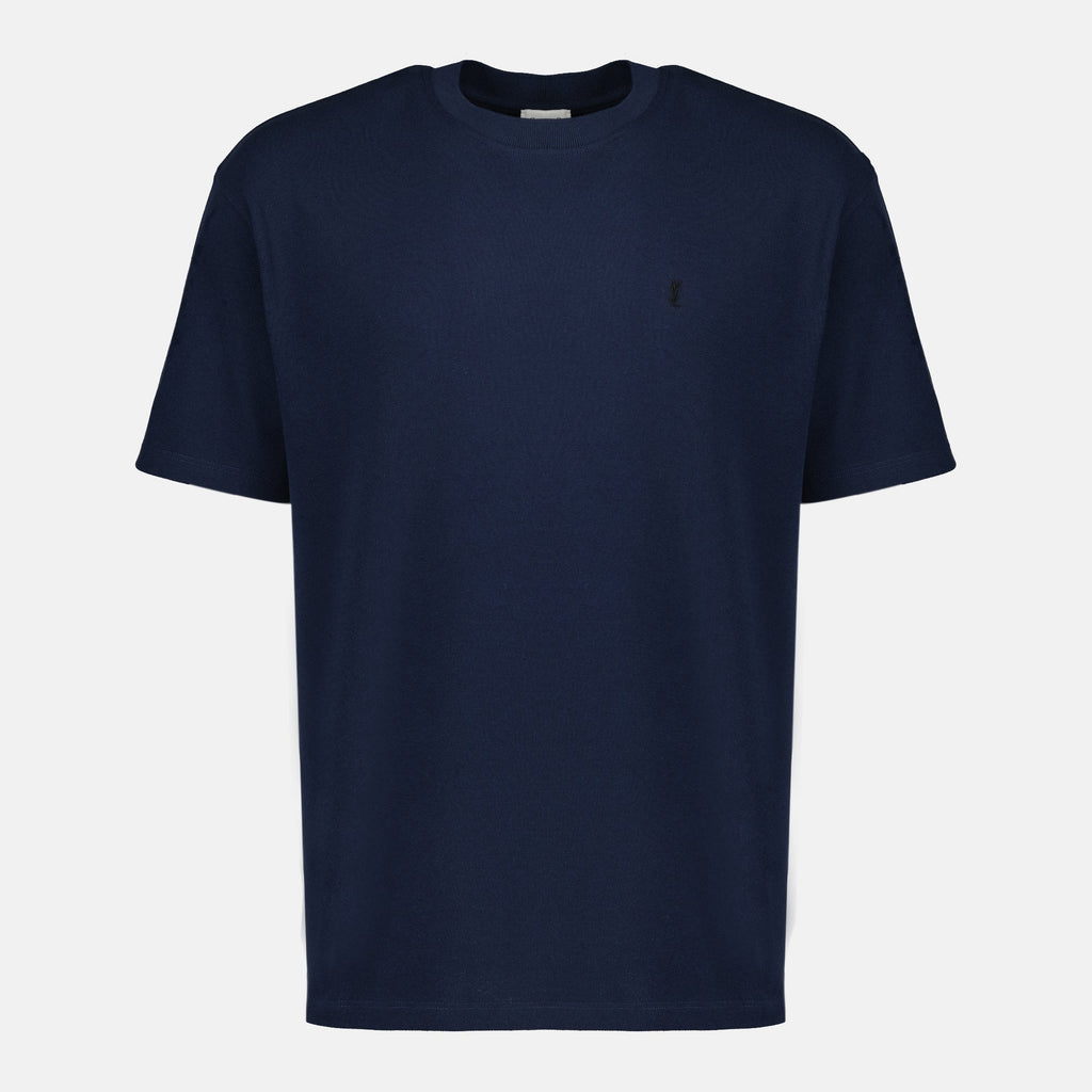 Image of t-shirt ysl bleu foncé by Saint Laurent for Men - Season Spring-Summer 2026 - Front View