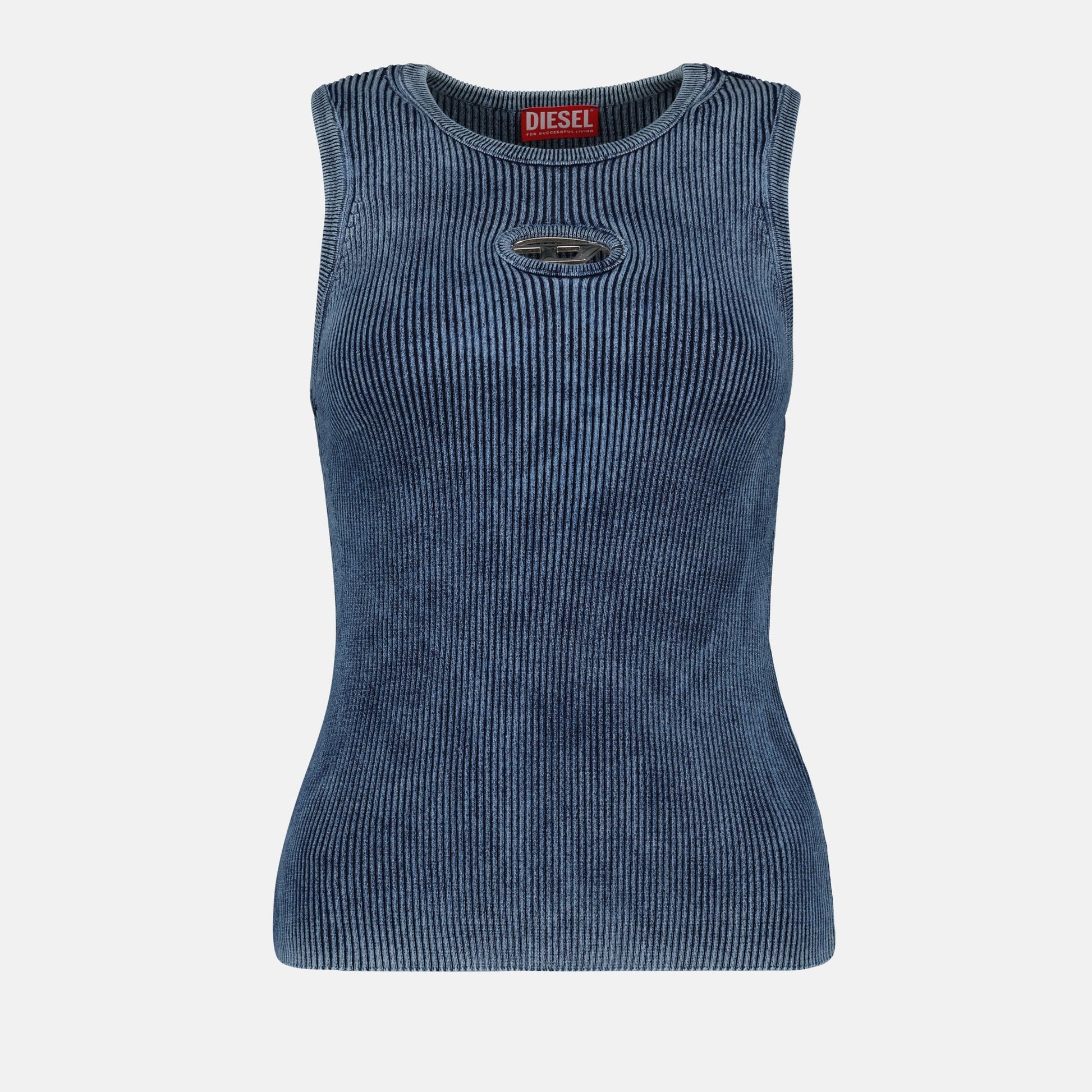 Ribbed top, Diesel top, Blue sleeveless top, Autumn-Winter fashion, Designer women's wear