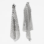 Silver earrings, Rabanne Pixel earrings, Draped design earrings, Metallic mesh jewelry, Spring-Summer 2025 accessories