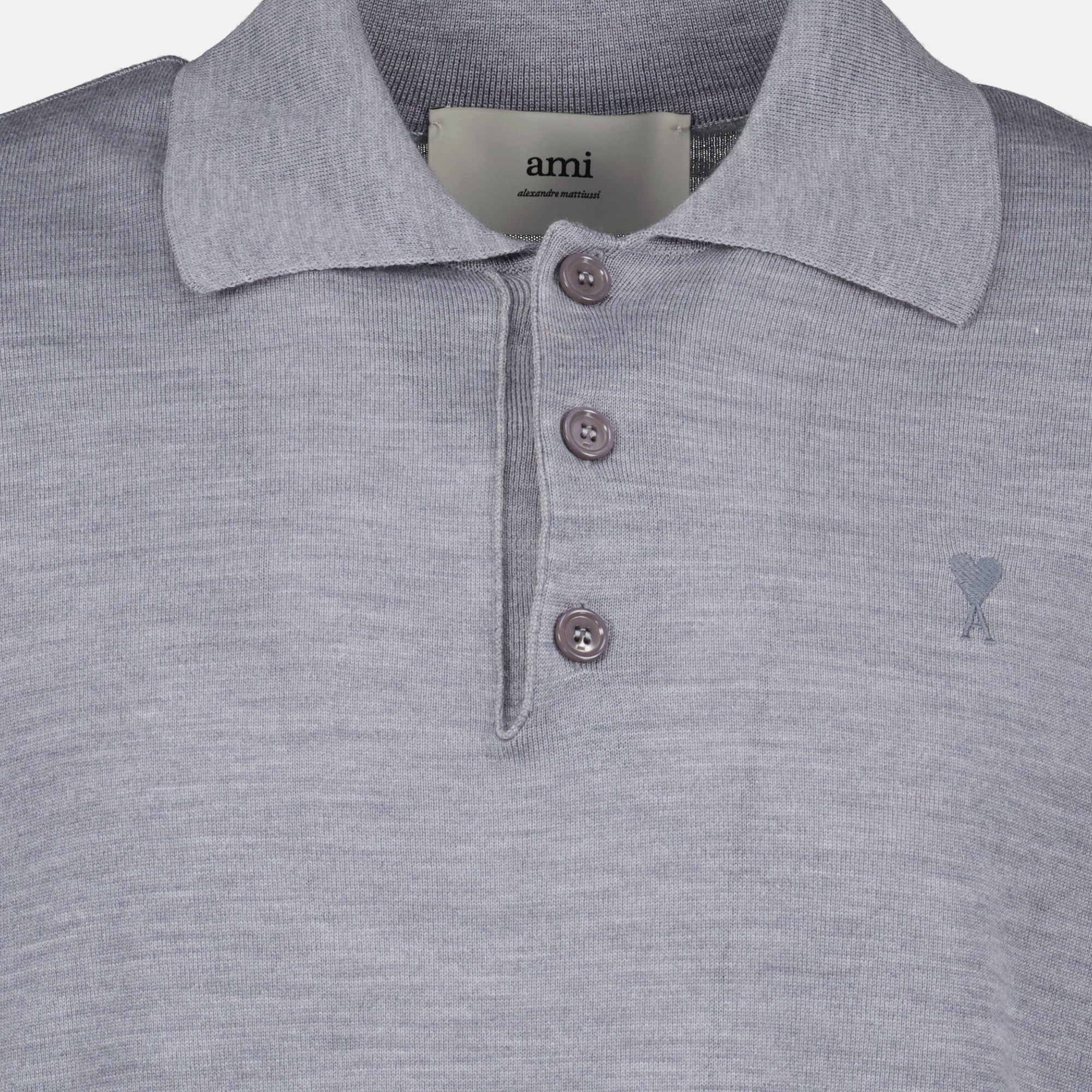 Ami Paris, polo shirt, grey wool silk polo, Ami de Coeur, Autumn-Winter collection