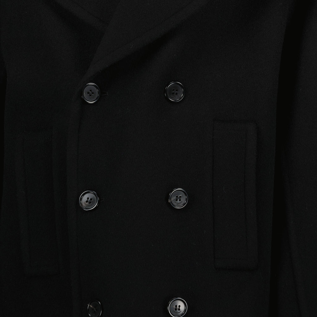 black wool coat, Saint Laurent, oversized coat, double-breasted coat, Autumn-Winter collection