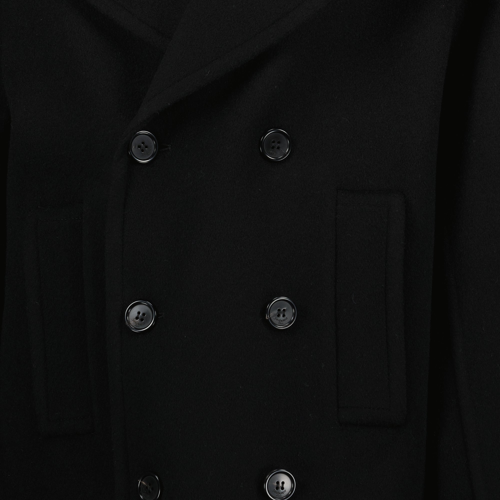 black wool coat, Saint Laurent, oversized coat, double-breasted coat, Autumn-Winter collection