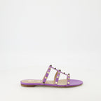 Rockstud sandals, violet leather sandals, designer footwear, spring-summer collection, stylish strap sandals