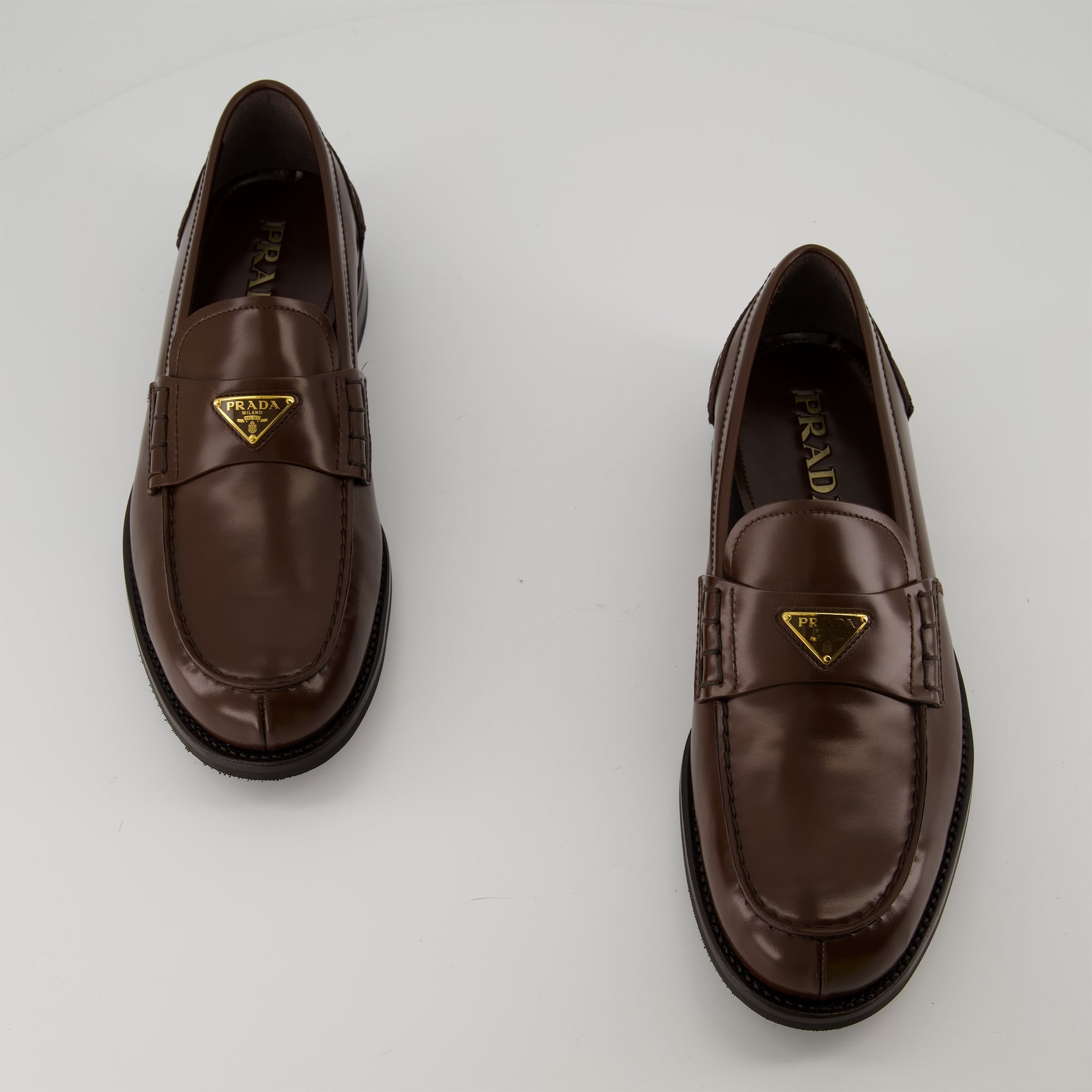 Prada loafers, brown leather shoes, men's footwear, luxury loafers, brushed leather shoes