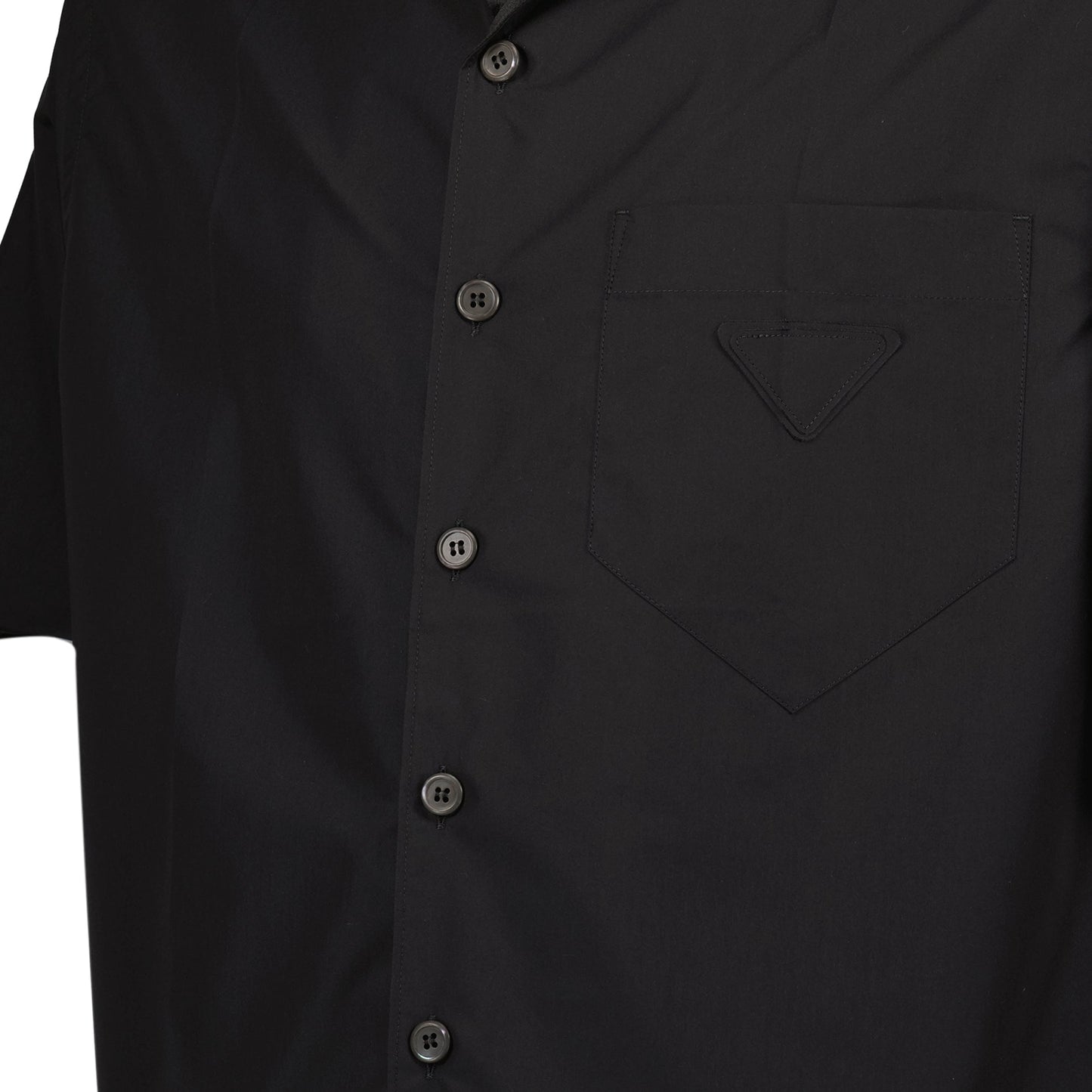 black short sleeve shirt, oversize fit, triangle logo, cotton nylon blend, Prada Spring-Summer 2025