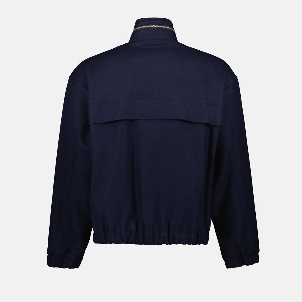 Navy windbreaker, Alexandre Matiussi, AMI Paris, high collar jacket, wool outerwear