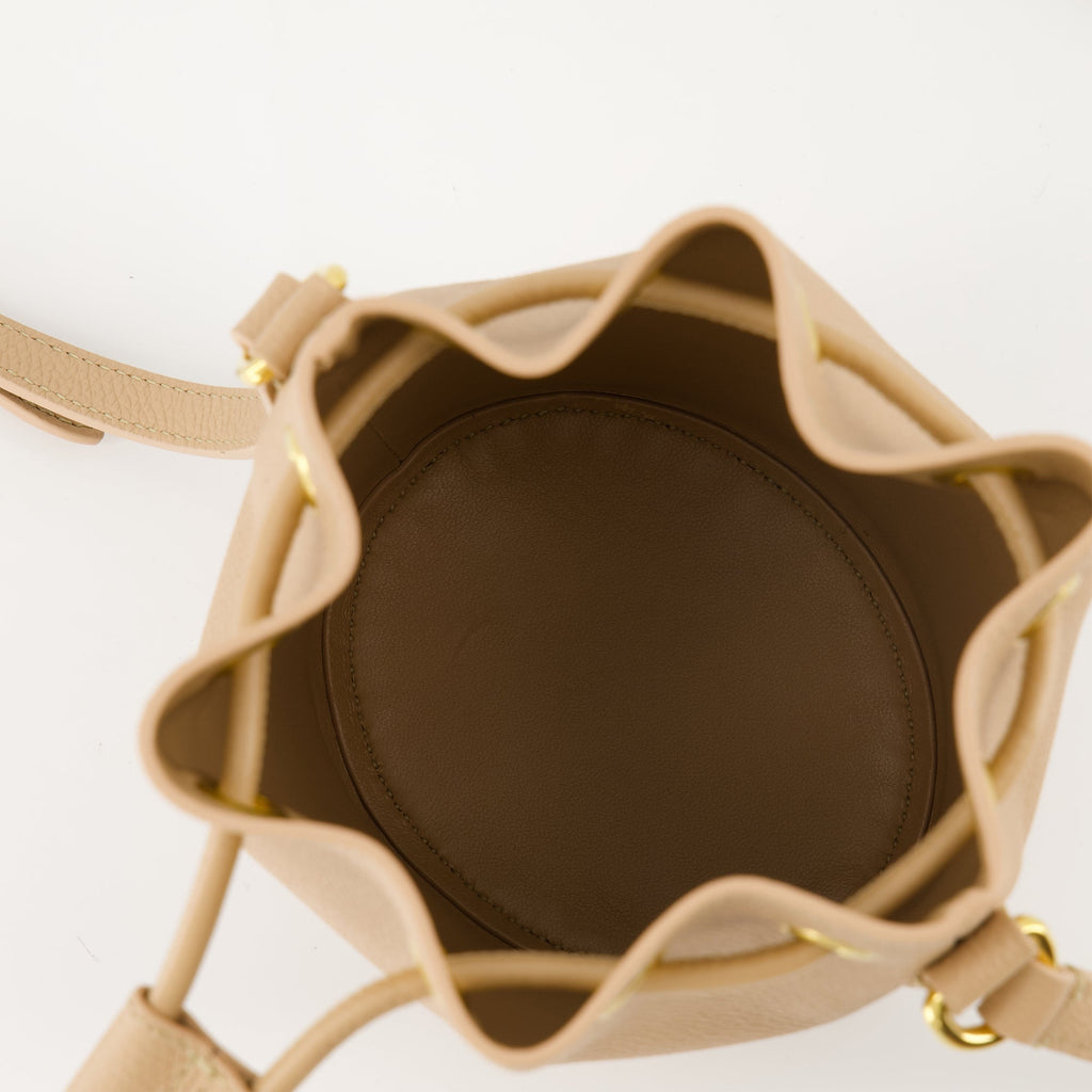 Valentino bucket bag, beige handbag, VLogo bag, grained calfskin bag, adjustable shoulder bag