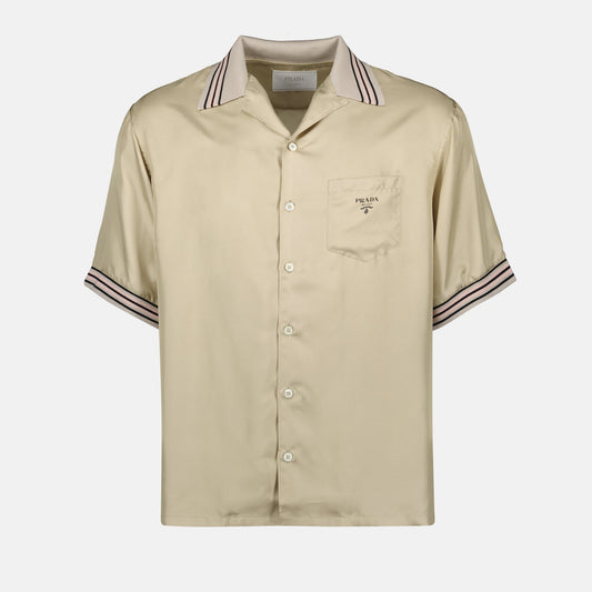 silk shirt, contrast piping, elegant menswear, Spring-Summer 2024, embroidered logo