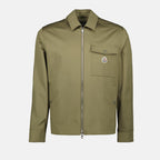 olive green overshirt, Moncler jacket, classic collar, double zipper, Spring-Summer 2025