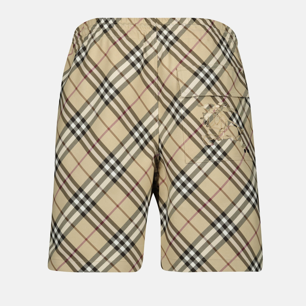 beige checked shorts, Burberry shorts, men's shorts, vintage check shorts, polyester shorts