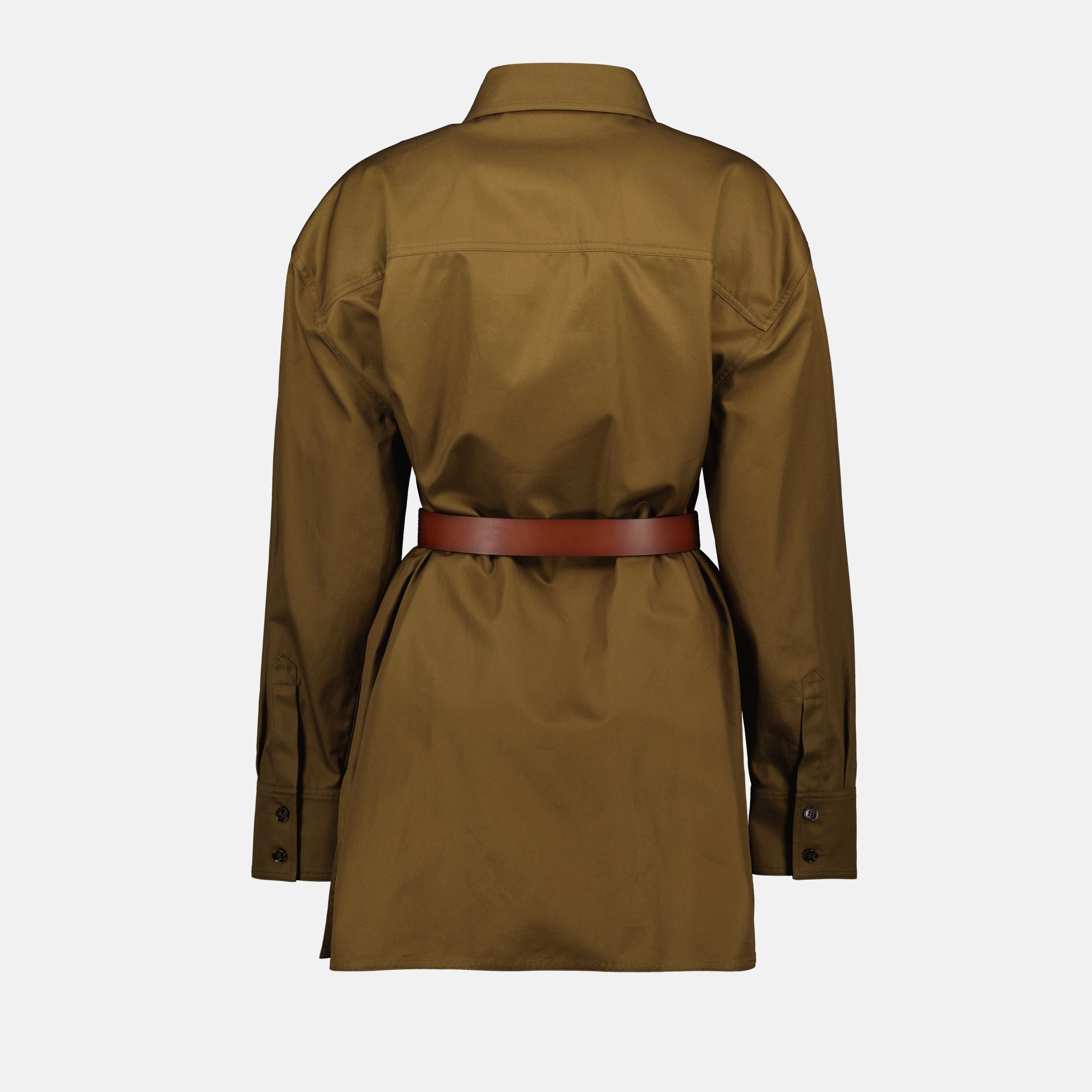 shirt dress, Saint Laurent dress, brown kaki dress, cotton dress, elegant dress