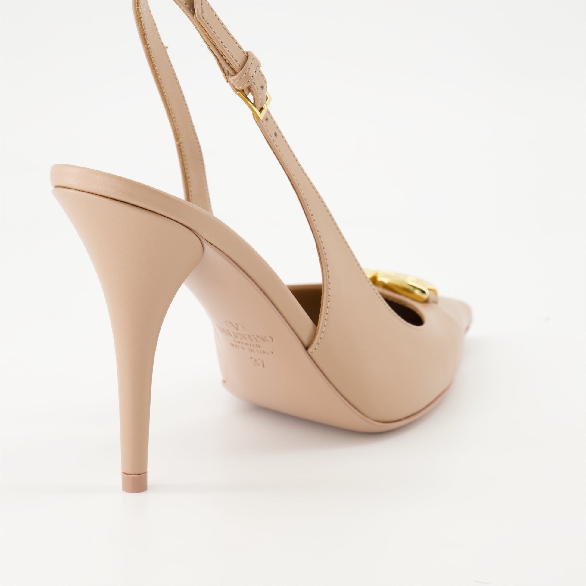 Valentino Garavani, VLogo pumps, powder pink leather pumps, luxury ankle footwear, designer shoes