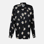 Image de chemise florale en soie noire de Moschino pour femmes - Saison printemps-été 2025 - Vue de face