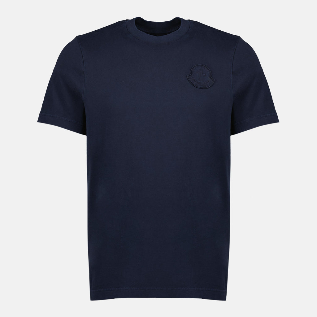 Image du T-shirt à logo brodé bleu marine de Moncler pour hommes - Saison Printemps-Été 2026 - Vue de face