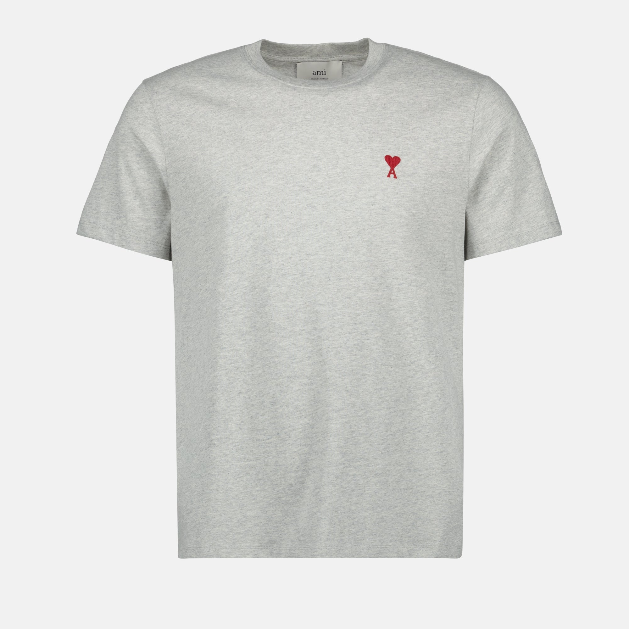 grey T-shirt, Ami Paris, red heart logo, unisex apparel, cotton t-shirt