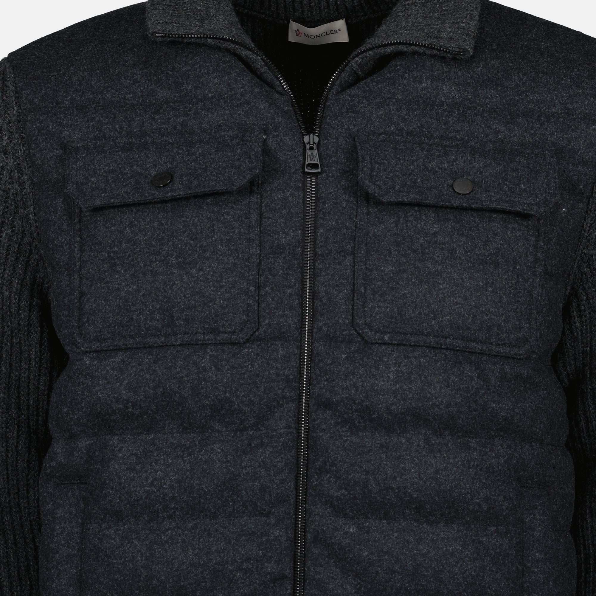 Moncler cardigan, wool zip cardigan, quilted sweater, men's casual wear, dark grey cardigan