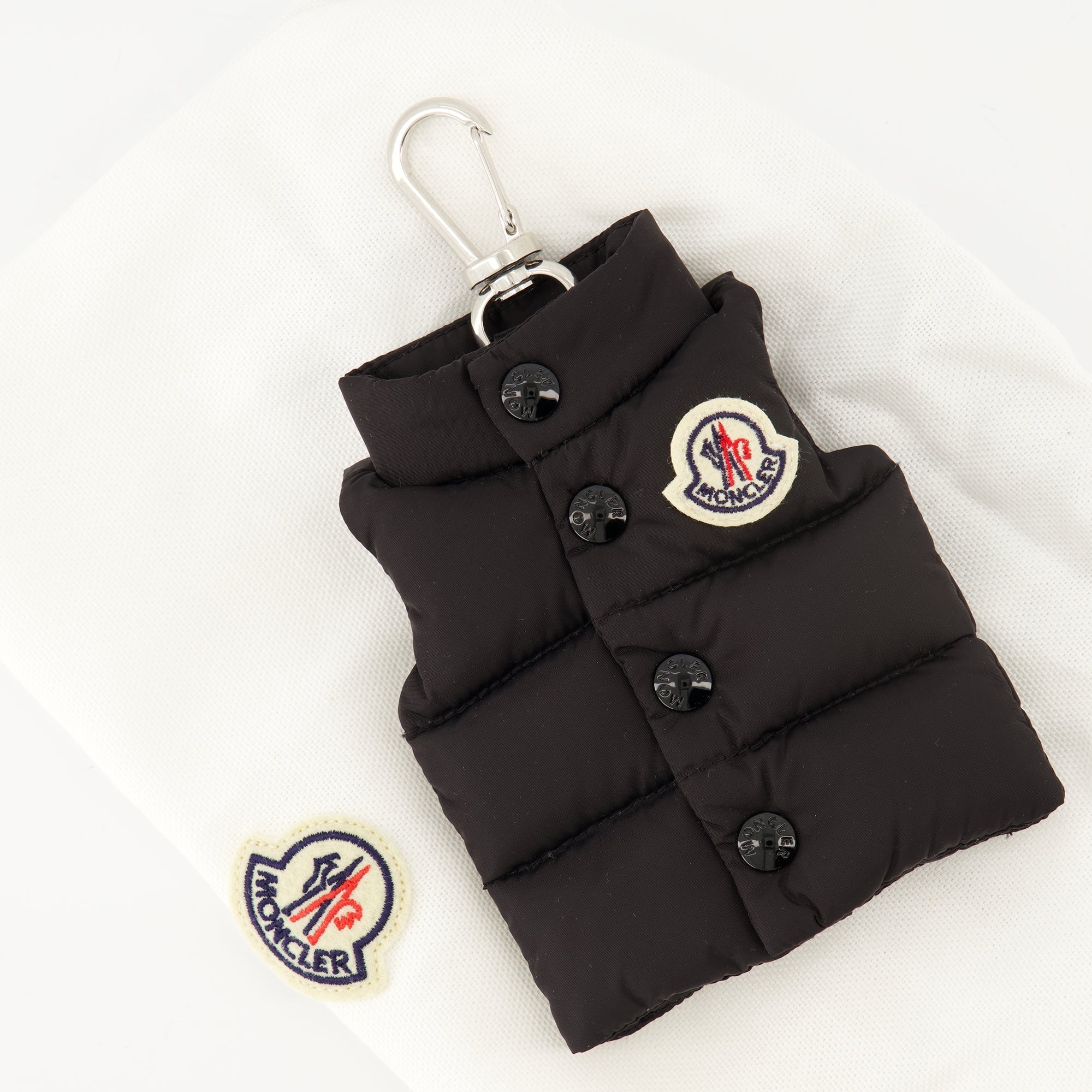 Moncler keychain, Black vest accessory, Luxury keychain, Nylon keychain, Calf leather strap