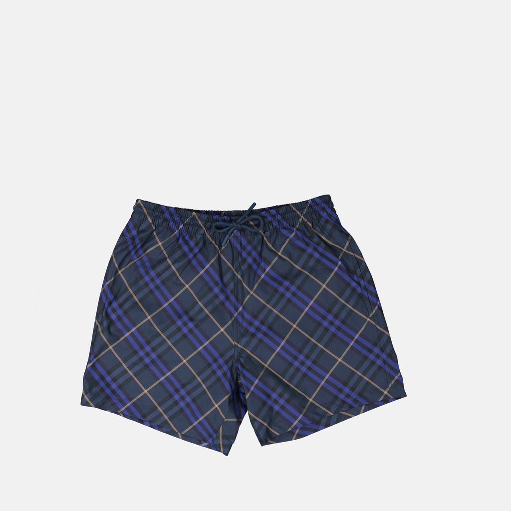 Blue Check Swim Shorts, Burberry Swimwear, Men's Swim Shorts, Adjustable Waist Swim Shorts, Vintage Inspired Swimwear
