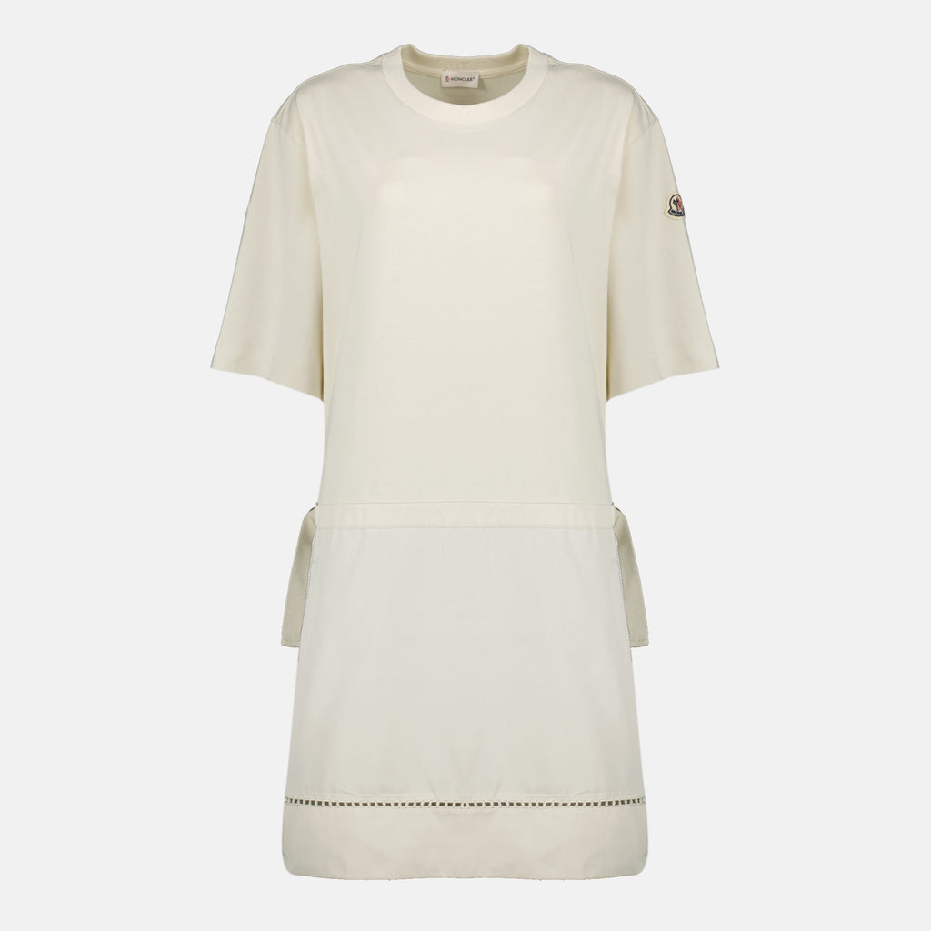 Imagen de un vestido de algodón beige de Moncler para mujeres - Temporada Primavera-Verano 2026 - Vista frontal